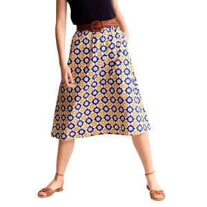 Boden Hattie Poplin Midi Skirt Surf the Web Geometric Stamp Cotton 10P